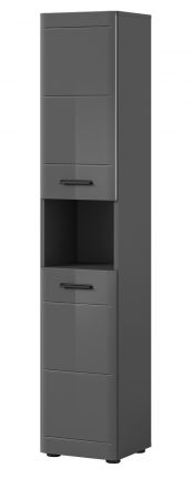 Bad Hochschrank Strong in grau Hochglanz 30 x 180 cm, mit Soft-Close