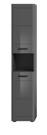 Bad Hochschrank Strong in grau Hochglanz 30 x 180 cm, mit Soft-Close