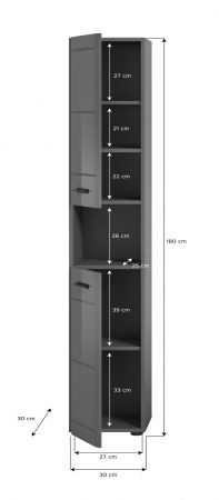 Bad Hochschrank Strong in grau Hochglanz 30 x 180 cm, mit Soft-Close