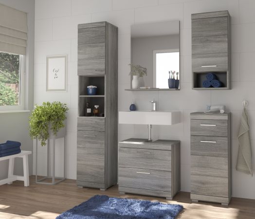 Badezimmer Hochschrank Spirit in grau Rauchsilber Badschrank 37 x 191 cm