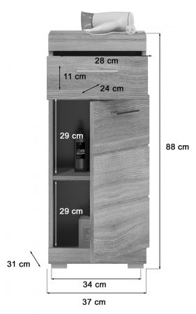 Badezimmer Kommode Spirit in grau Rauchsilber Badkommode 37 x 88 cm