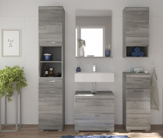 Badezimmer Kommode Spirit in grau Rauchsilber Badkommode 37 x 88 cm
