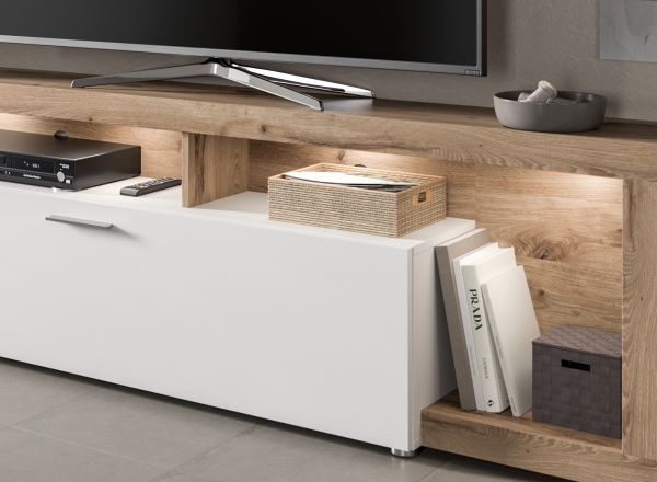 Wohnwand Remo in wei und Viking Eiche Wohnkombination 218 x 178 cm