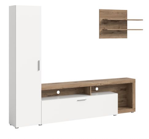 Wohnwand Remo in wei und Viking Eiche Wohnkombination 218 x 178 cm