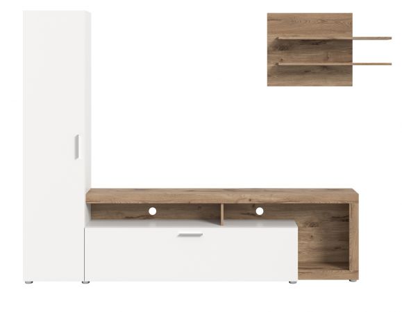 Wohnwand Remo in wei und Viking Eiche Wohnkombination 218 x 178 cm