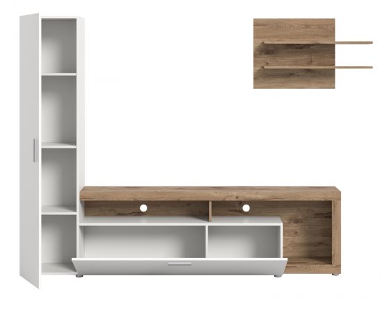 Wohnwand Remo in wei und Viking Eiche Wohnkombination 218 x 178 cm