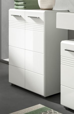 Badezimmer Midischrank Carlo in wei Hochglanz und grau Badkommode mit Soft-Close 60 x 80 cm