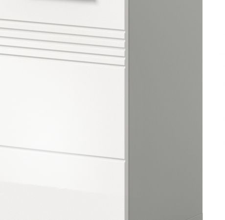 Badezimmer Midischrank Carlo in wei Hochglanz und grau Badkommode mit Soft-Close 60 x 80 cm