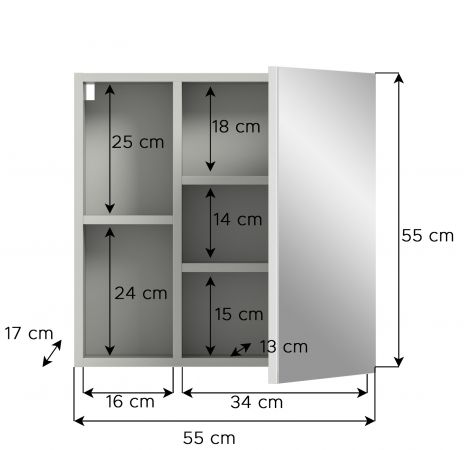 Badezimmer Spiegelschrank Carlo in grau Badschrank 1-trig mit Soft-Close 55 cm
