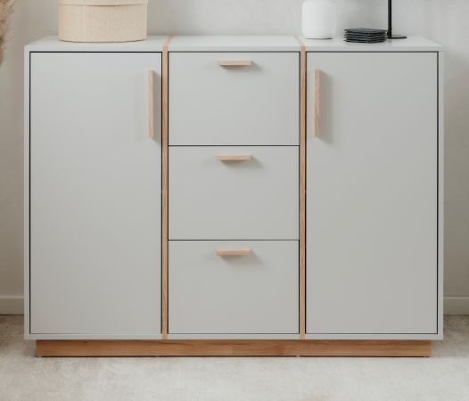 Kommode Hanno in grau und Hickory Walnuss Sideboard 125 x 94 cm
