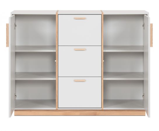 Kommode Hanno in grau und Hickory Walnuss Sideboard 125 x 94 cm
