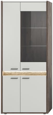Vitrine Jalena in grau und Nox Eiche Vitrinenschrank mit Beleuchtung und Soft-Close 82 x 198 cm