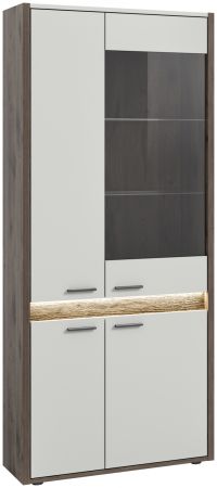Vitrine Jalena in grau und Nox Eiche Vitrinenschrank mit Beleuchtung und Soft-Close 82 x 198 cm