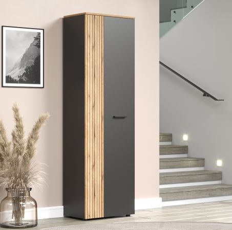 Garderobenschrank Esteban in grau und Evoke Eiche Garderobe oder groer Schuhschrank 60 x 195 cm
