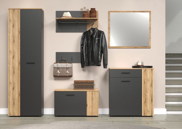Garderobenschrank Esteban in grau und Evoke Eiche Garderobe oder groer Schuhschrank 60 x 195 cm