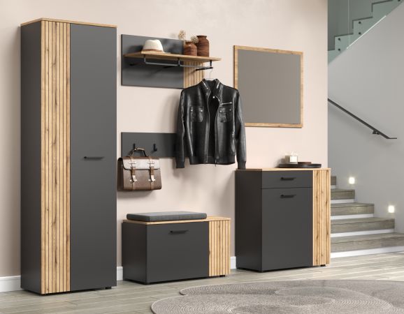 Garderobenschrank Esteban in grau und Evoke Eiche Garderobe oder groer Schuhschrank 60 x 195 cm