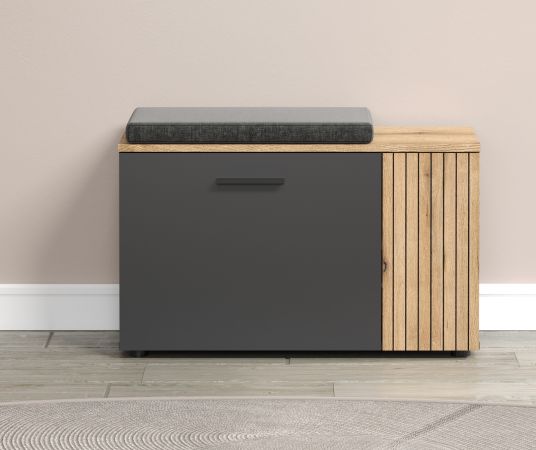 Garderobe Sitzbank Esteban in grau und Evoke Eiche Garderobenbank und Schuhschrank 80 cm