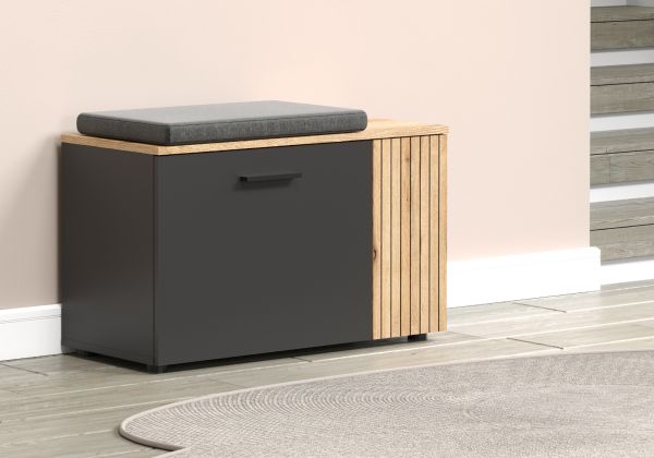 Garderobe Sitzbank Esteban in grau und Evoke Eiche Garderobenbank und Schuhschrank 80 cm