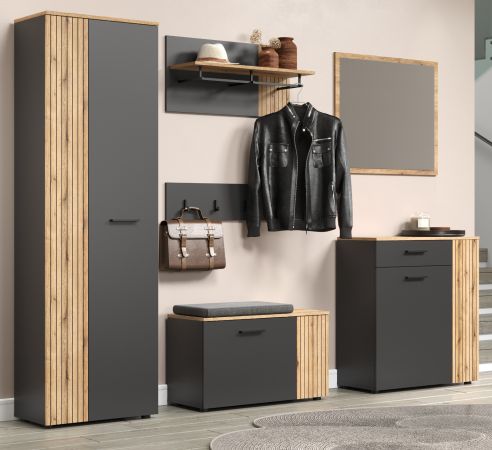 Garderobe Set 6-teilig Esteban in grau und Evoke Eiche Garderobenkombination 250 x 195 cm