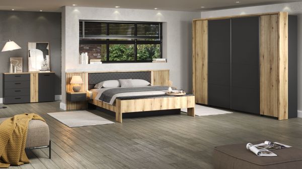 Kommode Esteban in grau und Evoke Eiche Sideboard 139 cm