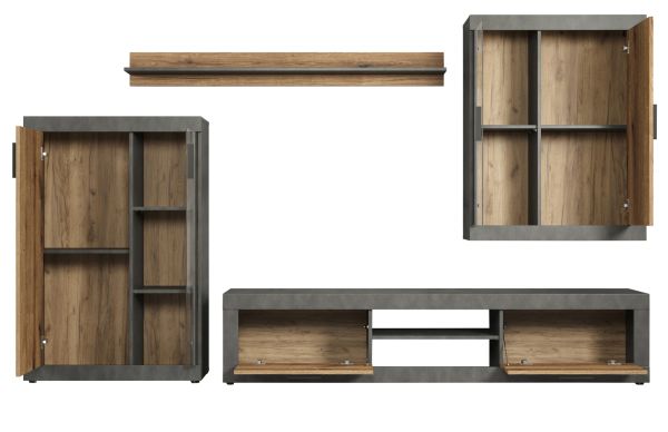 Wohnwand Salvada in Evoke Eiche und Matera grau Schrankwand 4-teilig 285 cm