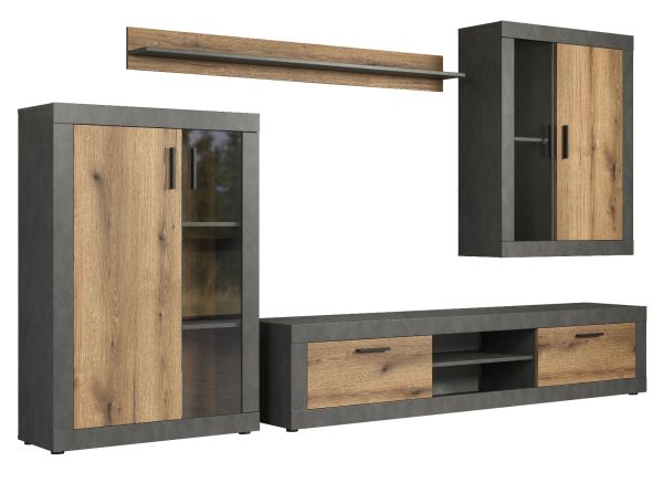 Wohnwand Salvada in Evoke Eiche und Matera grau Schrankwand 4-teilig 285 cm