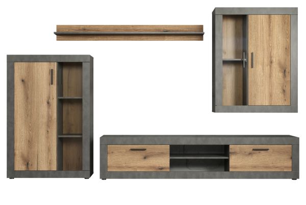 Wohnwand Salvada in Evoke Eiche und Matera grau Schrankwand 4-teilig 285 cm