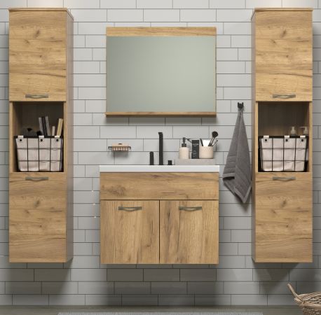Badmbel Set Haven in Eiche Gold Badkombination hngend MIT Waschbecken 150 x 190 cm