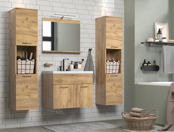 Badmbel Set Haven in Eiche Gold Badkombination hngend MIT Waschbecken 150 x 190 cm
