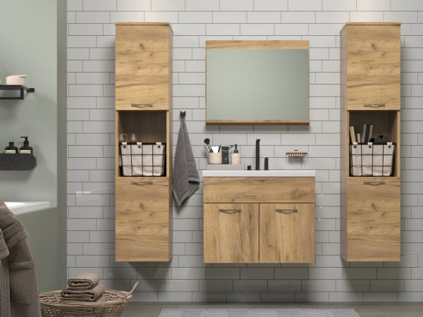 Badmbel Set Haven in Eiche Gold Badkombination hngend MIT Waschbecken 150 x 190 cm