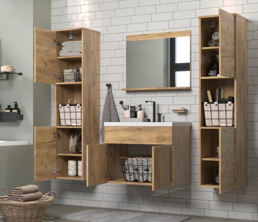 Badmbel Set Haven in Eiche Gold Badkombination hngend MIT Waschbecken 150 x 190 cm