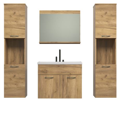 Badmbel Set Haven in Eiche Gold Badkombination hngend MIT Waschbecken 150 x 190 cm