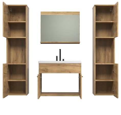 Badmbel Set Haven in Eiche Gold Badkombination hngend MIT Waschbecken 150 x 190 cm