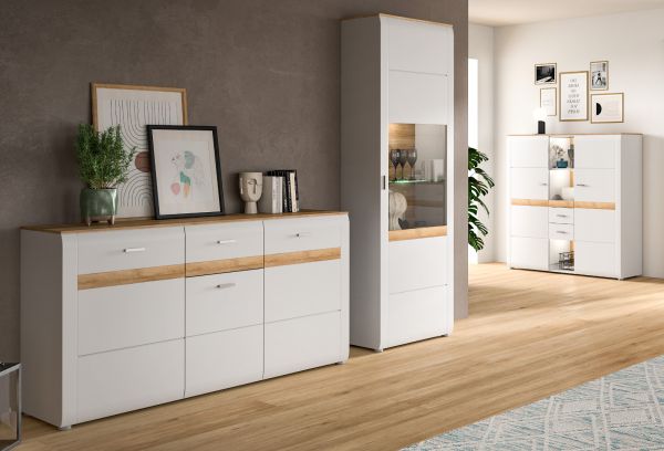 Sideboard Darell in grau und Riviera Eiche Kommode 150 cm, Soft-Close