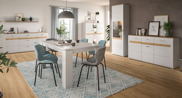 Sideboard Darell in grau und Riviera Eiche Kommode 150 cm, Soft-Close