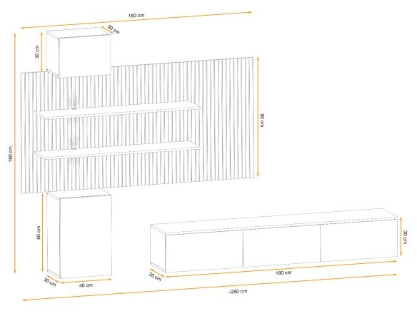 Wohnwand Laelia in Sand matt und Artisan Eiche 280 cm Schrankwand inklusive LED Beleuchtung, Push-to-Open