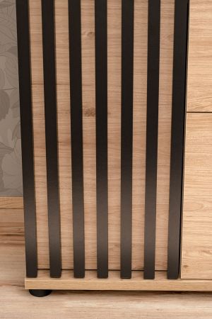 Garderobenschrank Collin in Jackson Eiche und schwarz Schuhschrank mit 3-D Lamellen 60 cm