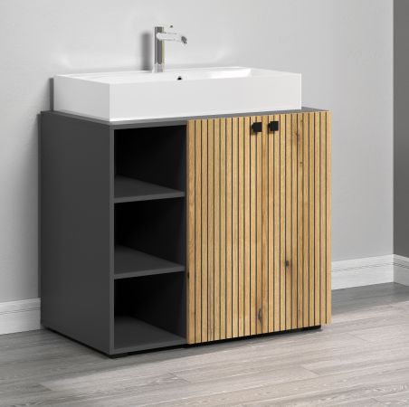 Waschtisch Set Bliss in Evoke Eiche und grau Komplett-Set mit Waschbecken 90 cm