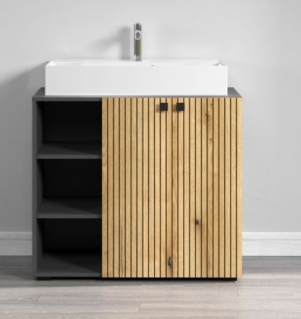 Waschtisch Set Bliss in Evoke Eiche und grau Komplett-Set mit Waschbecken 90 cm