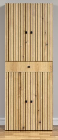 Badezimmer Hochschrank Bliss in Evoke Eiche und grau Badschrank 70 x 186 cm