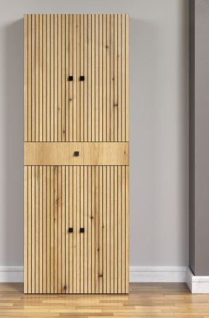 Badezimmer Hochschrank Bliss in Evoke Eiche und grau Badschrank 70 x 186 cm