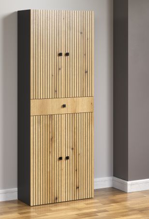 Badezimmer Hochschrank Bliss in Evoke Eiche und grau Badschrank 70 x 186 cm