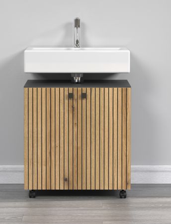 Waschbeckenunterschrank Bliss in Evoke Eiche und grau Badschrank 60 cm