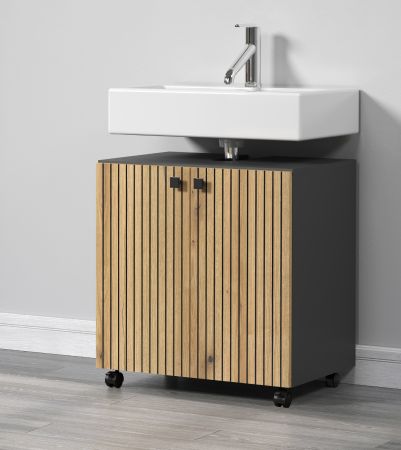 Waschbeckenunterschrank Bliss in Evoke Eiche und grau Badschrank 60 cm