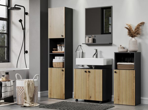 Waschbeckenunterschrank Bliss in Evoke Eiche und grau Badschrank 60 cm