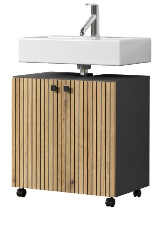 Waschbeckenunterschrank Bliss in Evoke Eiche und grau Badschrank 60 cm