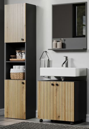 Badezimmer Spiegel Bliss in grau Badspiegel mit Ablage 60 cm