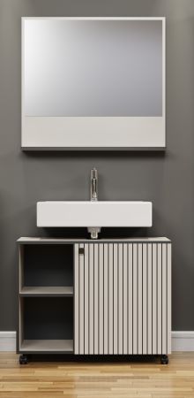 Badezimmer Spiegel Bliss in Cashmere grau Badspiegel mit Ablage 80 cm