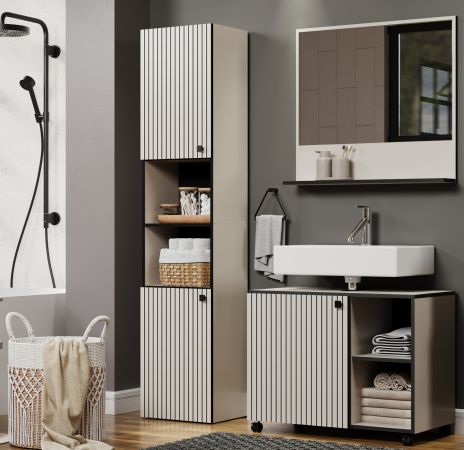 Badezimmer Spiegel Bliss in Cashmere grau Badspiegel mit Ablage 80 cm