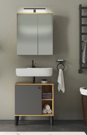 Badezimmer Spiegelschrank Torsby in Evoke Eiche Badschrank 2-trig 60 x 70 cm